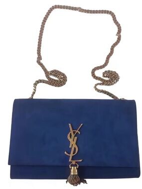 Yves Saint Laurent Royal Blue Suede Tassel Chain Medium Crossbody Bag